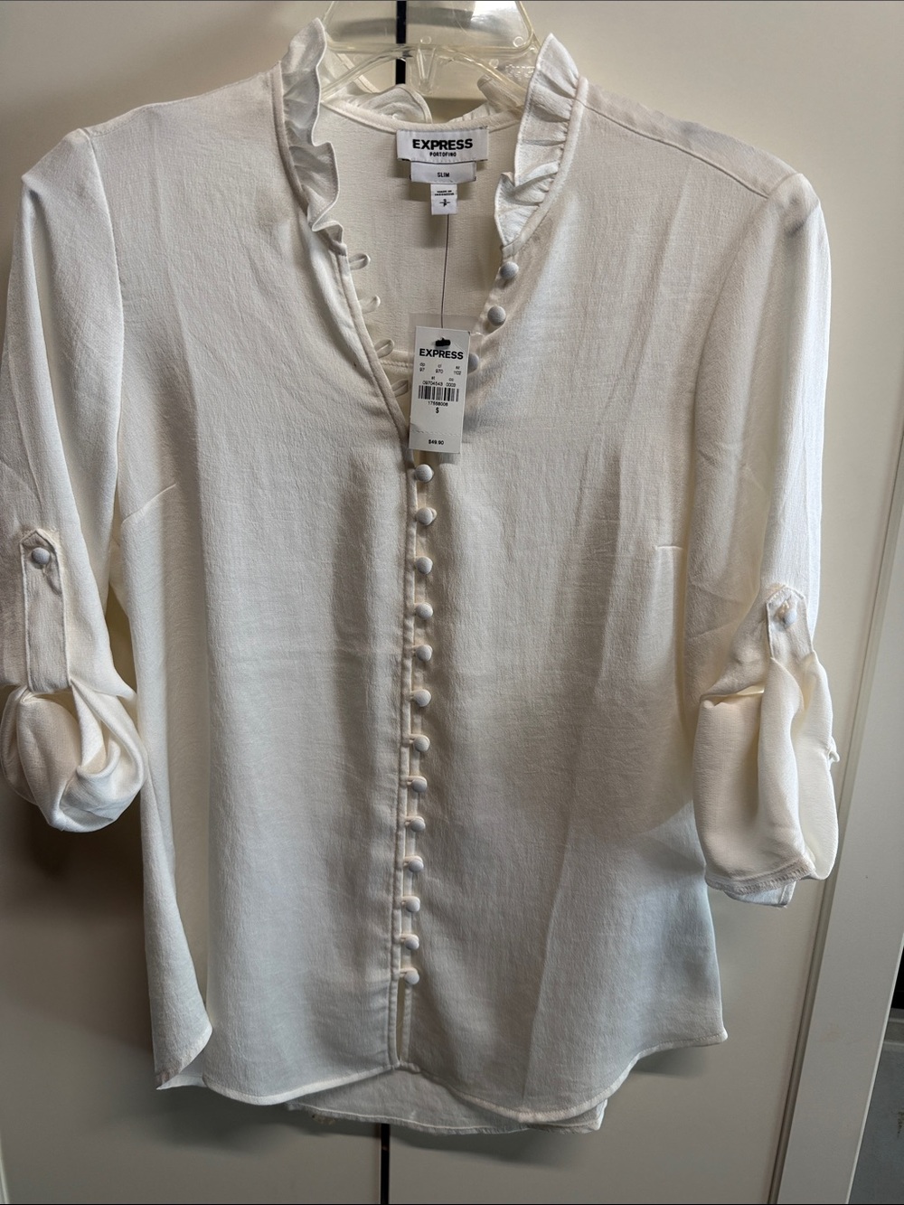 Express White Ruffle-Trim Button Front Blouse